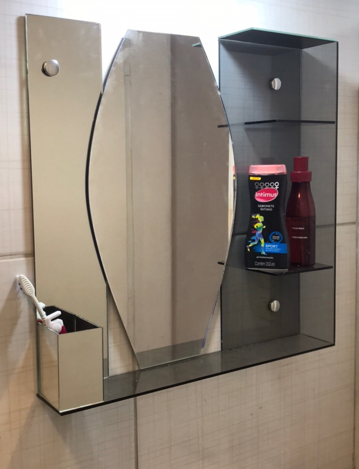 Penteadeira Premium Fume com Porta Escova Espelho Barril